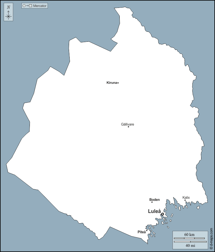 Norrbotten : d-maps.com: mappa gratuita, mappa muta gratuita, cartina muta gratuita : contorni, principali città, nomi