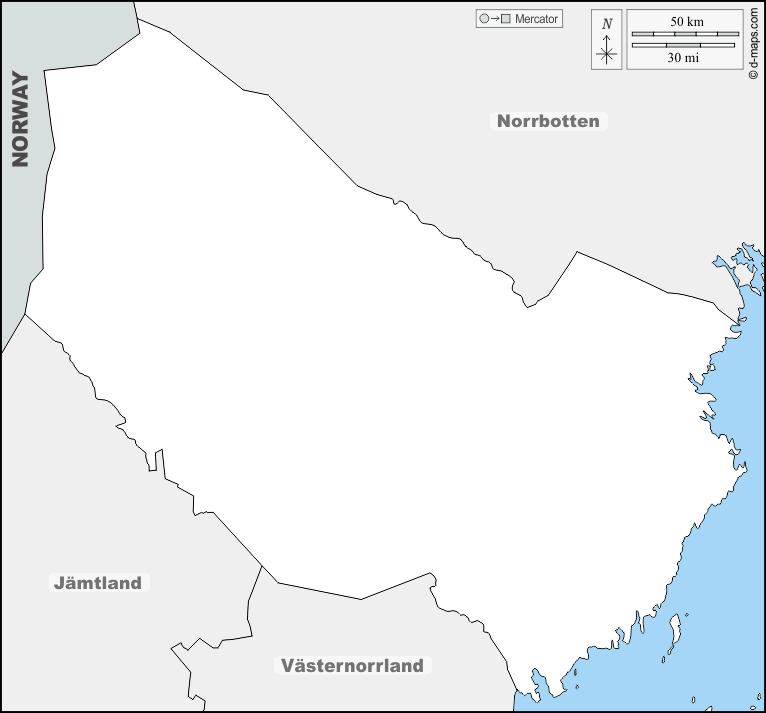 Västerbotten : d-maps.com: mappa gratuita, mappa muta gratuita, cartina muta gratuita : frontiere, nomi