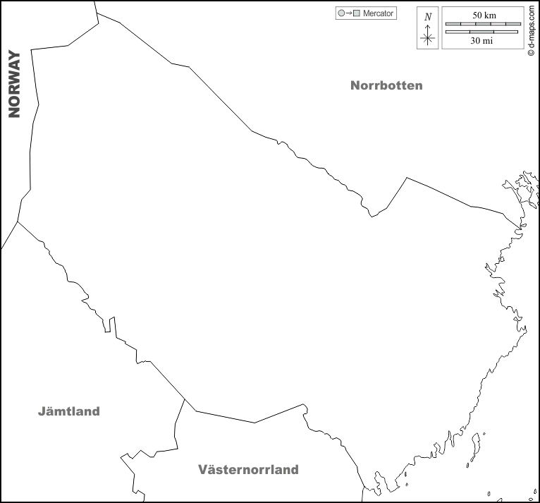 Västerbotten : d-maps.com: mappa gratuita, mappa muta gratuita, cartina muta gratuita : frontiere, nomi, bianco