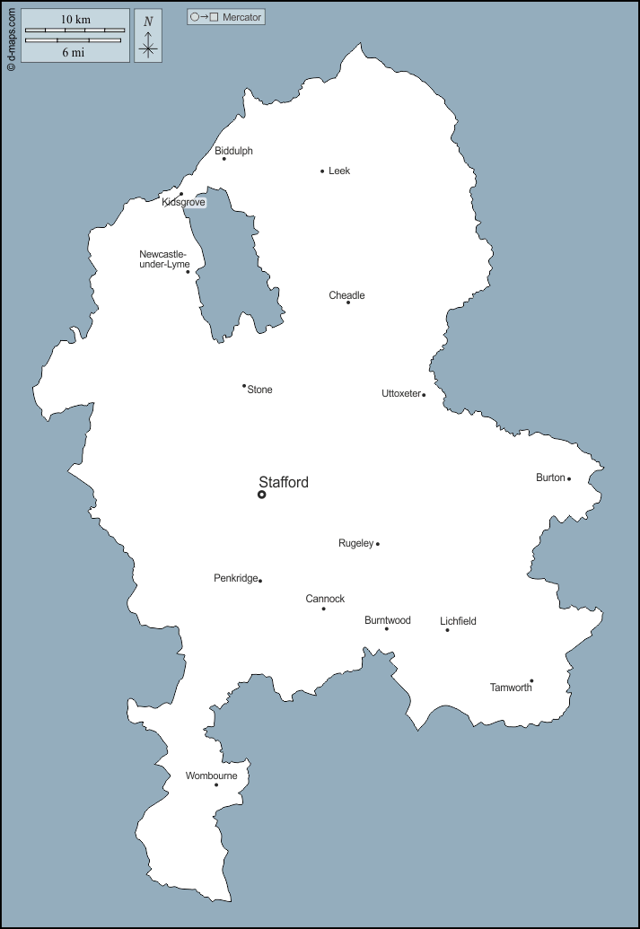 Staffordshire : d-maps.com: mappa gratuita, mappa muta gratuita, cartina muta gratuita : contorni, principali città, nomi
