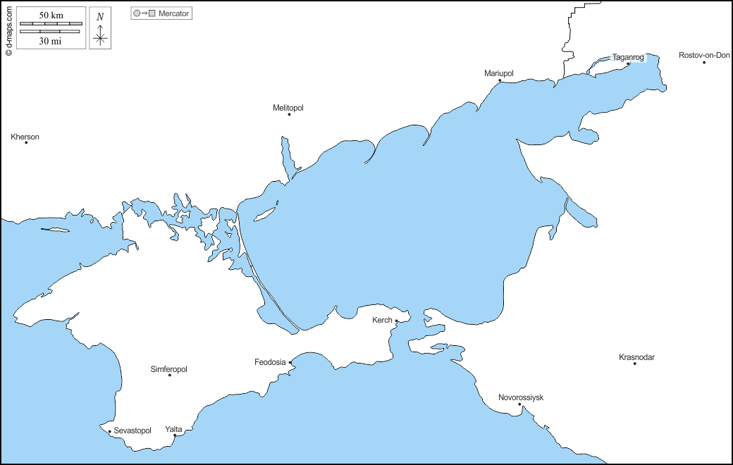 Азовское море : d-maps.com: Бесплатная карта, бесплатная карта, свободная карта, Бесплатная базовая карта
 : регионах, Главные города, имена