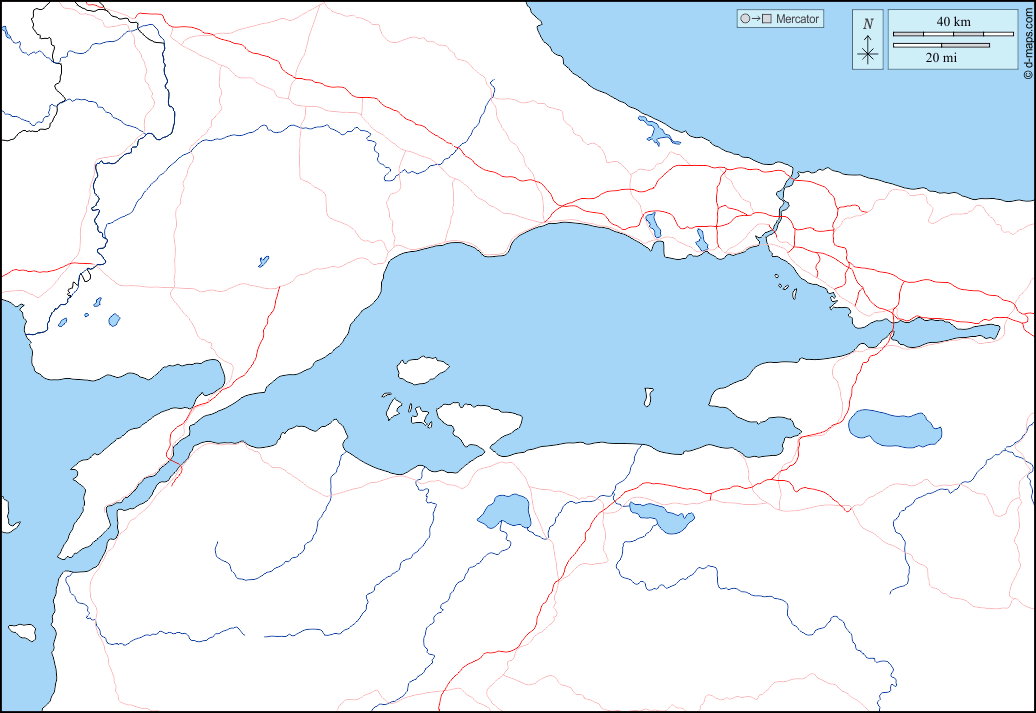 Sea of Marmara : d-maps.com: free map, free blank map, free outline map, free base map : hydrography, states, roads