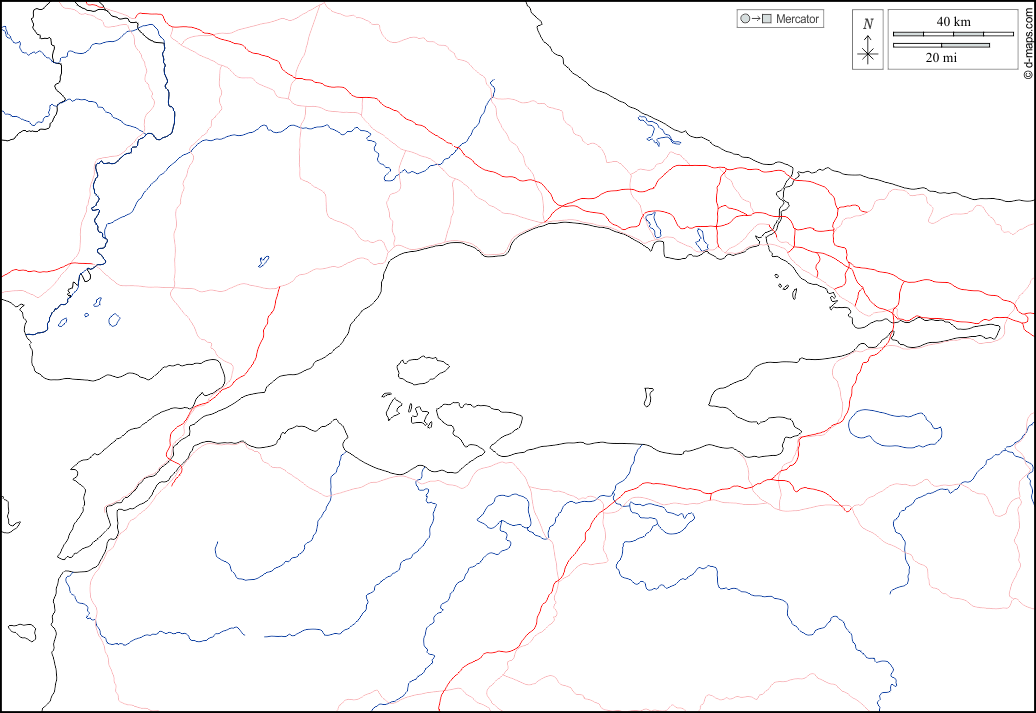 Sea of Marmara : d-maps.com: free map, free blank map, free outline map, free base map : hydrography, states, roads, white