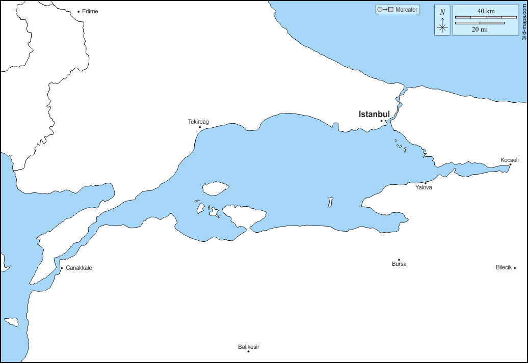 Sea of Marmara : d-maps.com: free map, free blank map, free outline map, free base map : states, main cities, names