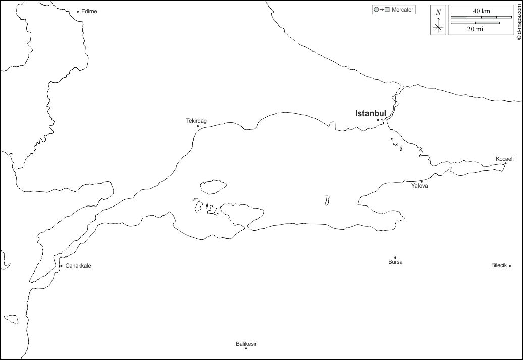 Sea of Marmara : d-maps.com: free map, free blank map, free outline map, free base map : states, main cities, names, white