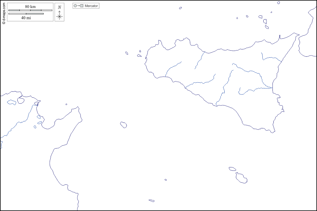 Strait of Sicily : d-maps.com: free map, free blank map, free outline map, free base map : coasts, hydrography, white