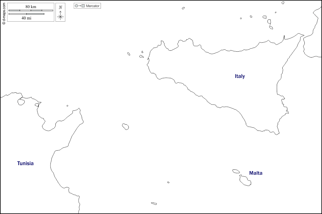 Strait of Sicily : d-maps.com: free map, free blank map, free outline map, free base map : states, names, white