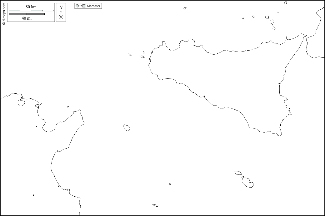 Strait of Sicily : d-maps.com: free map, free blank map, free outline map, free base map : states, main cities, white