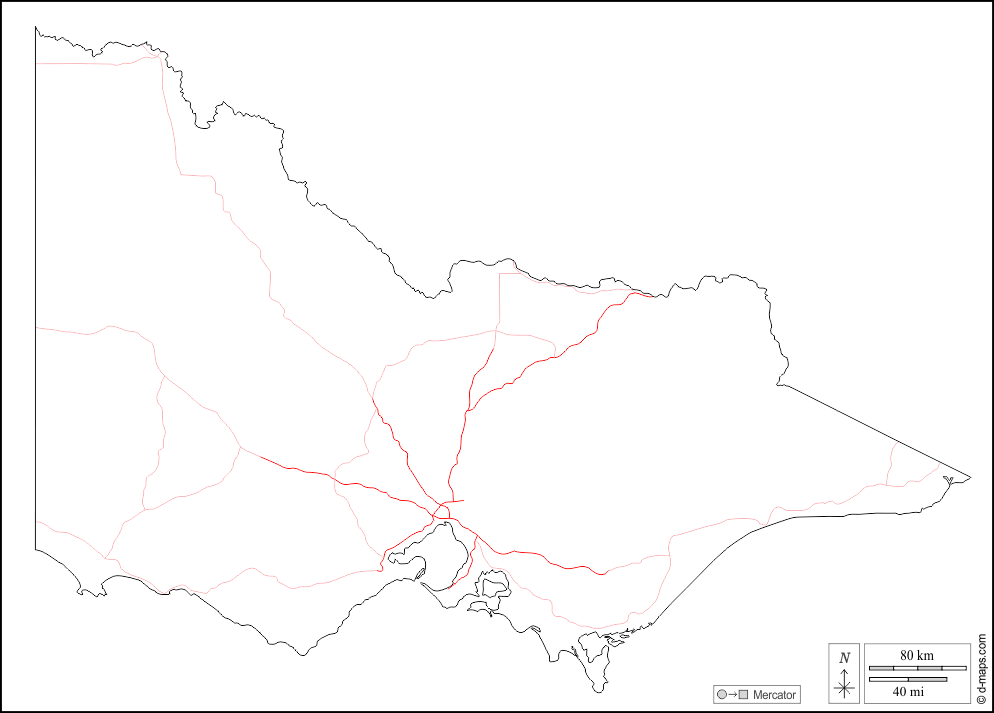 فيكتوريا : خريطة مجانية, خريطة خاليه من الفراغ, خريطة الخطوط العريضة, خريطة القاعدة الحرة
 : الخطوط العريضة, الطرق, أبيض
