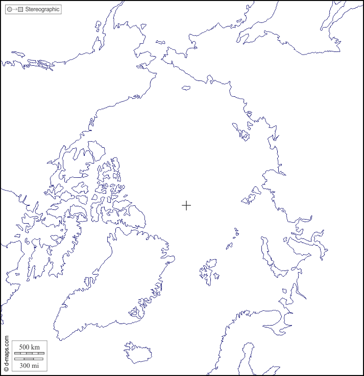 Arctique : d-maps.com: carte géographique gratuite, carte géographique muette gratuite, carte vierge gratuite, fond de carte gratuit, formats graphiques courants : littoraux, blanc
