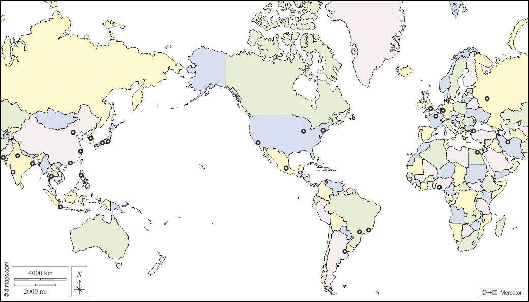 विश्व प्लैनिस्फीयर (अमेरिका) : d-maps.com: नि: शुल्क मानचित्र, नि: शुल्क रिक्त नक्शा, नि: शुल्क रूपरेखा मानचित्र, नि: शुल्क आधार मानचित्र
 : राज्यों, मुख्य कस्बों, रंग, सफेद