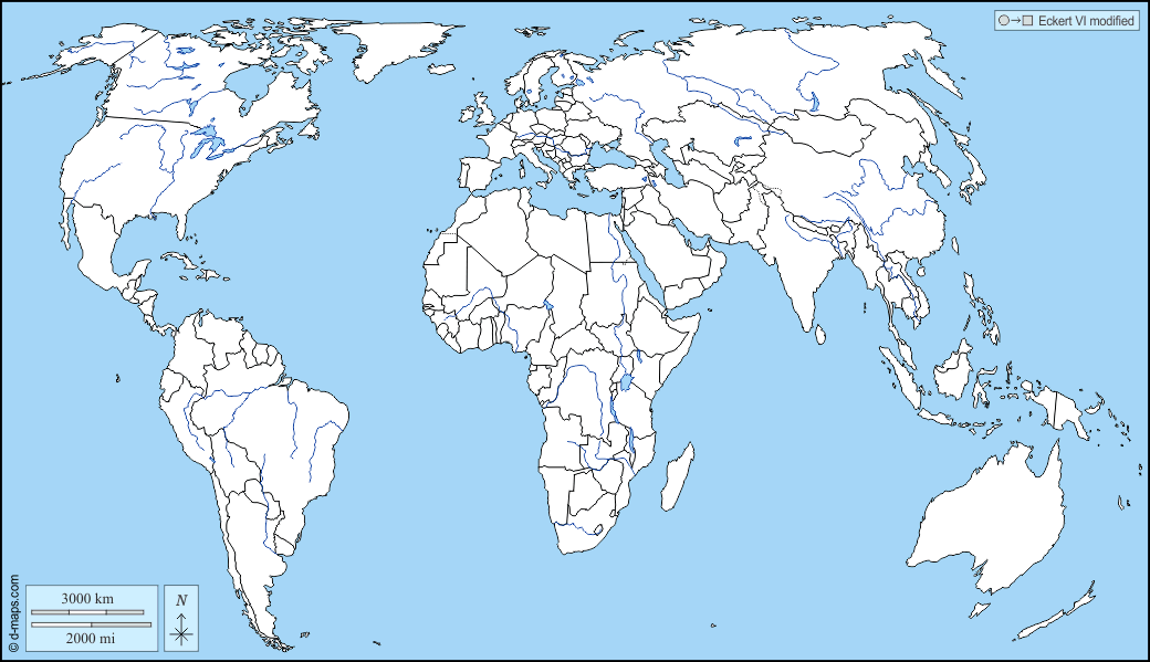 世界计划圈（欧洲非洲） : d-maps.com: 免费地图, 免费的空白地图, 免费的轮廓地图, 免费基地地图 : 水文学, 国家