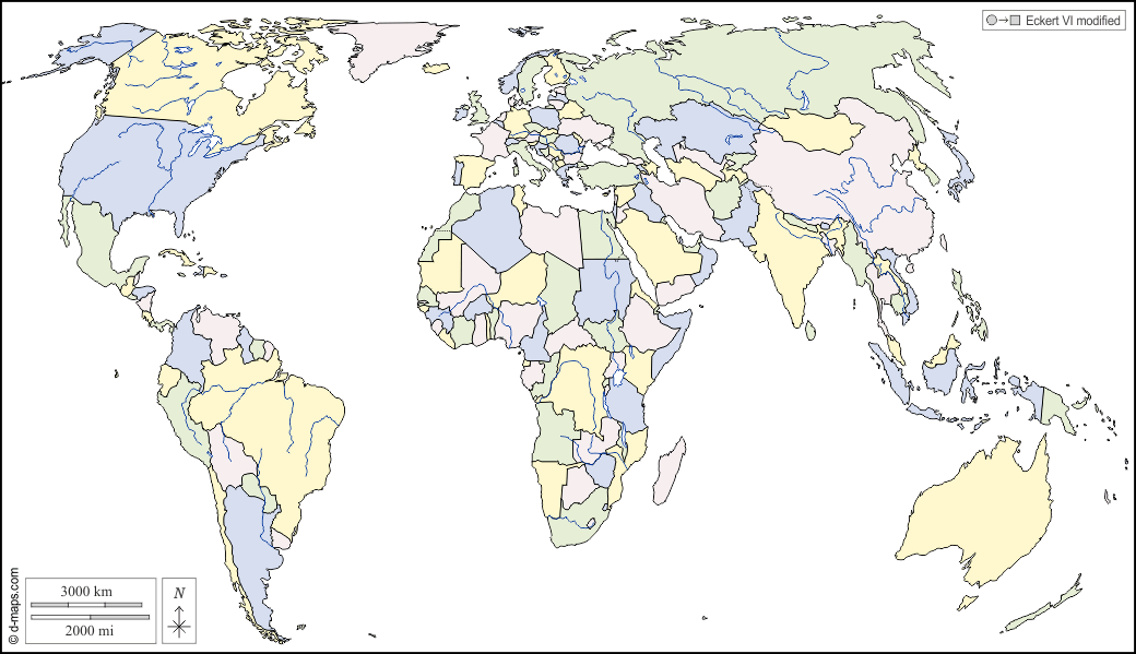 世界计划圈（欧洲非洲） : d-maps.com: 免费地图, 免费的空白地图, 免费的轮廓地图, 免费基地地图 : 水文学, 国家, 颜色, 白