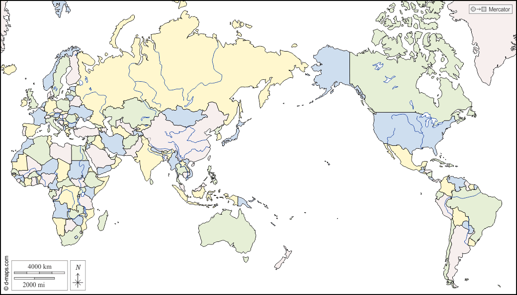 世界计划圈（太平洋） : d-maps.com: 免费地图, 免费的空白地图, 免费的轮廓地图, 免费基地地图 : 水文学, 国家, 颜色, 白