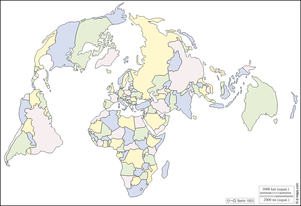 世界计划圈（北极） : d-maps.com: 免费地图, 免费的空白地图, 免费的轮廓地图, 免费基地地图 : 国家, 颜色, 白
